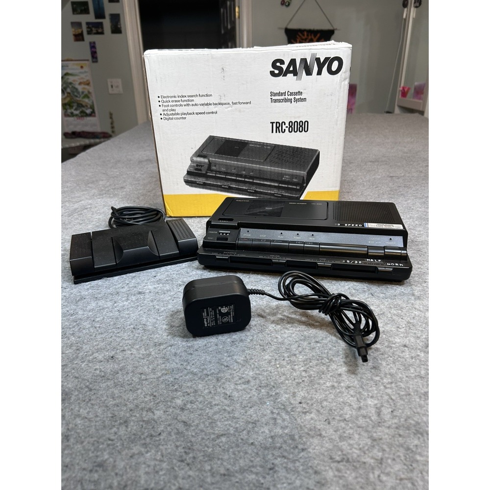 Sanyo Standard Cassette Transcriber System TRC-8080, foot control, AC adapter